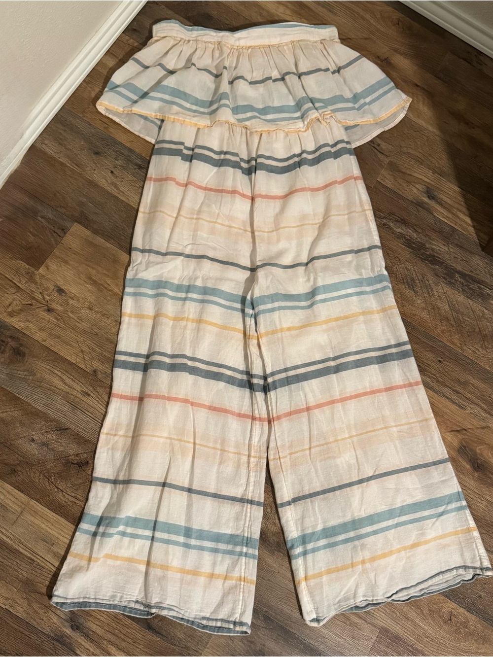 O'Neill Cream Off-Shoulder Striped Wide-Leg Jumpsuit